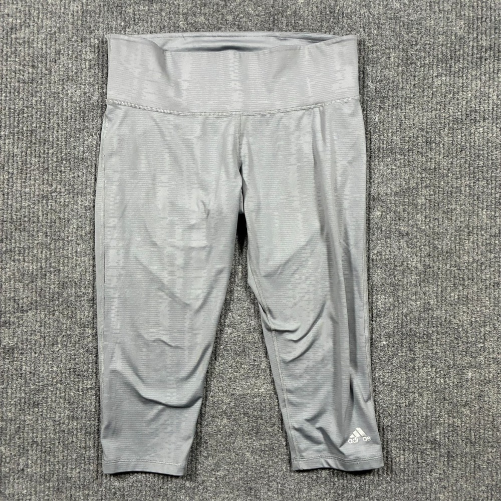 Adidas Climalite Womens Capri Leggings Size L Gray Pull On Activewear Mid Rise